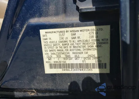 2007 Nissan Altima 2.5 S из США, поврежденный, VIN 1N4AL21E07N431345